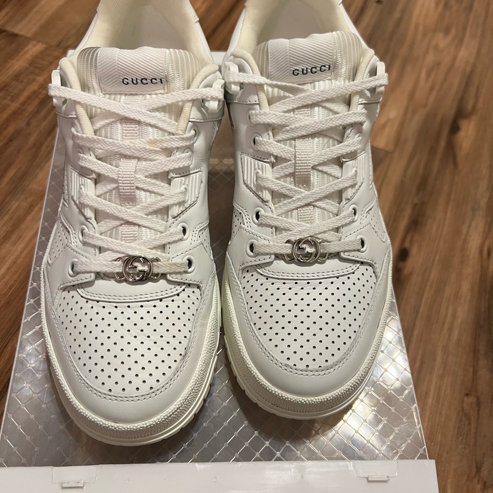 Gucci Ivory Perforated Lace-Up Sneakers